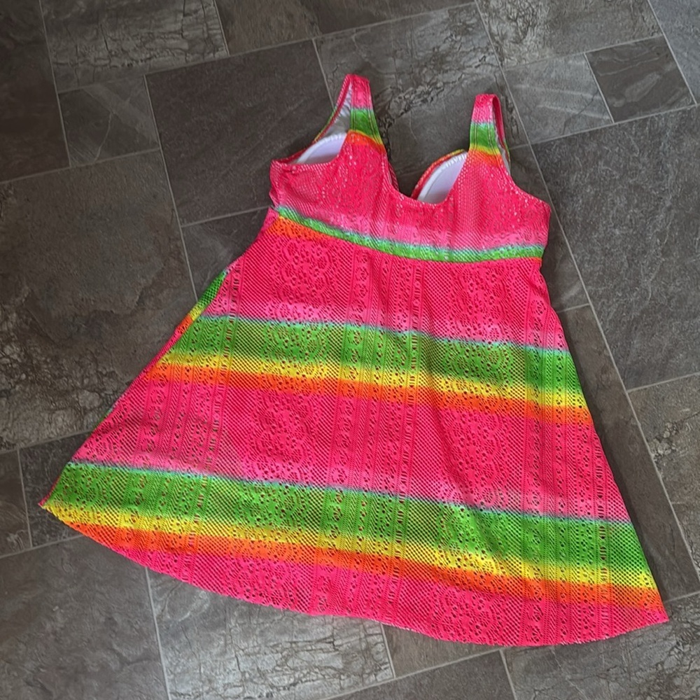 Neon Fluorescent pink Yellow Green and Orange bathing suit/ cover/ Dress XL